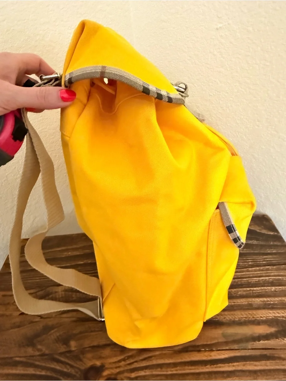 Burberrys Vintage Fragrances Canvas Backpack – Bright Yellow Nova Check Trim